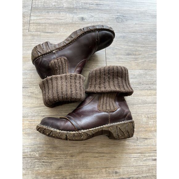 EL NATURALISTA Cuffed Leather Boots Women's 7 Winter Ankle Cottage Earthy - Picture 1 of 10